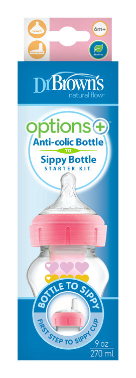 Fľaša antikolik Options+ široké hrdlo 2v1 s náustkom 270ml plast ružová