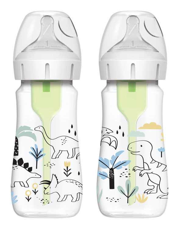 Fľaša antikolik Options+ široké hrdlo 2v1 Dino 270ml 2ks plast