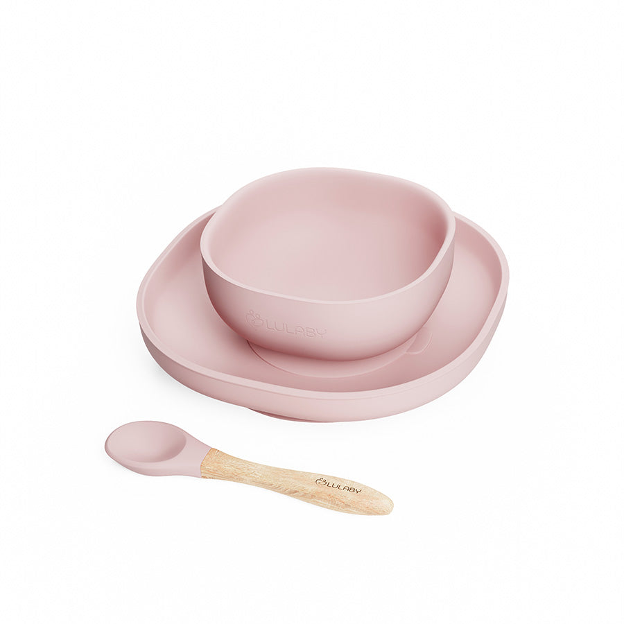 Silikónový riad pre deti 4-dielny Misty Rose