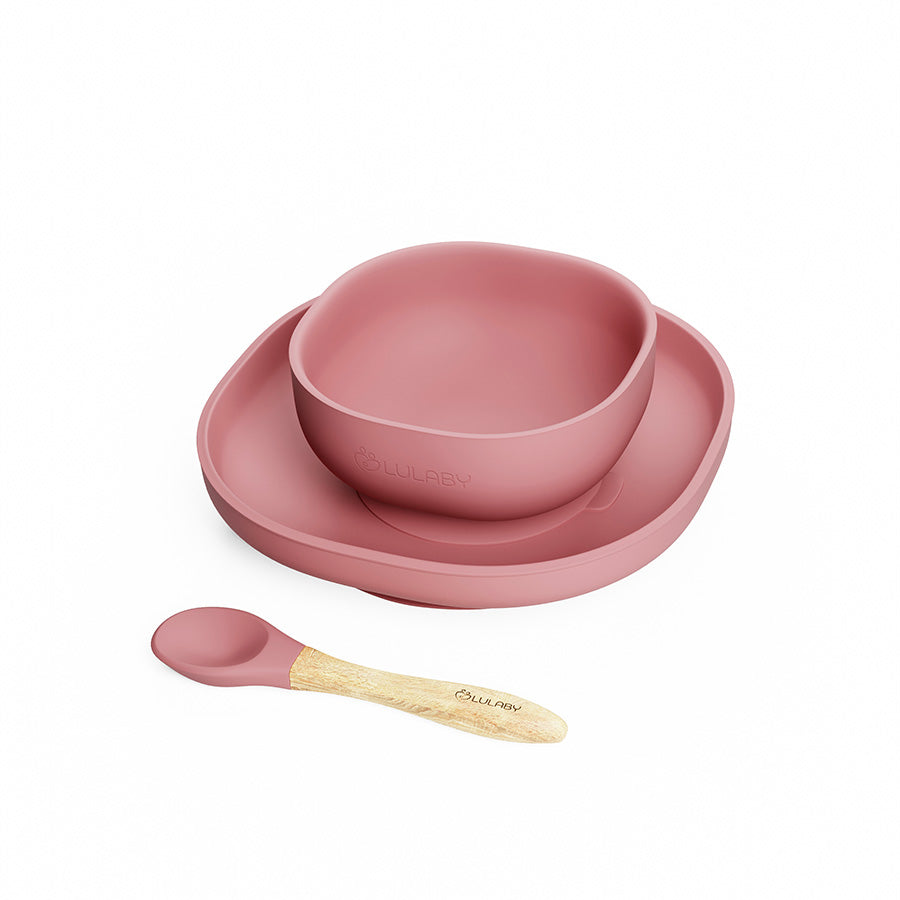 Silikónový riad pre deti 6-dielny Rose Pink