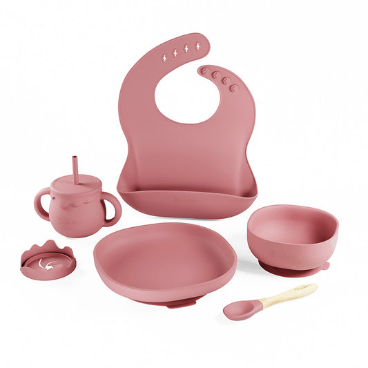 Silikónový riad pre deti 6-dielny Rose Pink