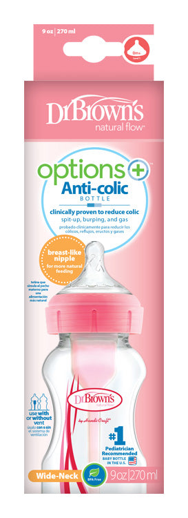 Fľaša antikolik Options+ široké hrdlo 270ml plast ružová