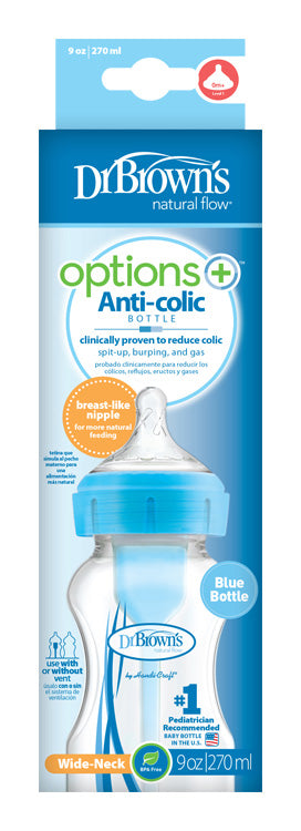 Fľaša antikolik Options+ široké hrdlo 270ml plast modrá