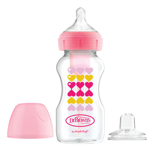 Fľaša antikolik Options+ široké hrdlo 2v1 s náustkom 270ml plast ružová
