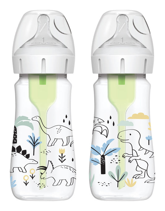 Fľaša antikolik Options+ široké hrdlo 2v1 Dino 270ml 2ks plast