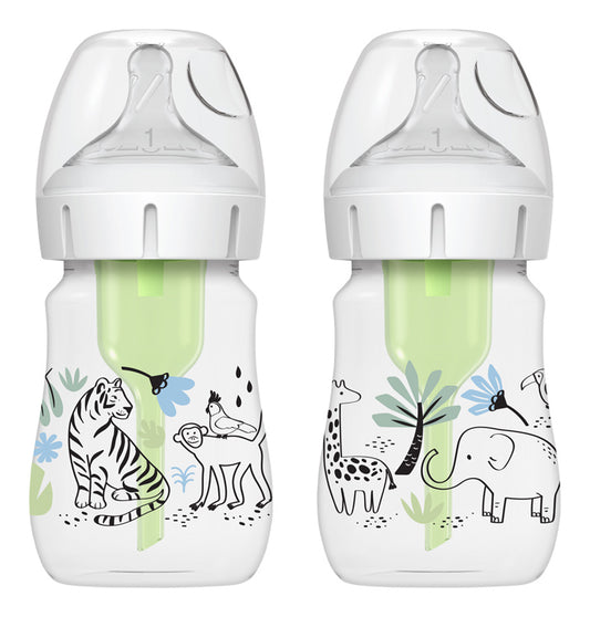 Fľaša antikolik Options+ široké hrdlo 2v1 Džungľa 150ml 2ks plast