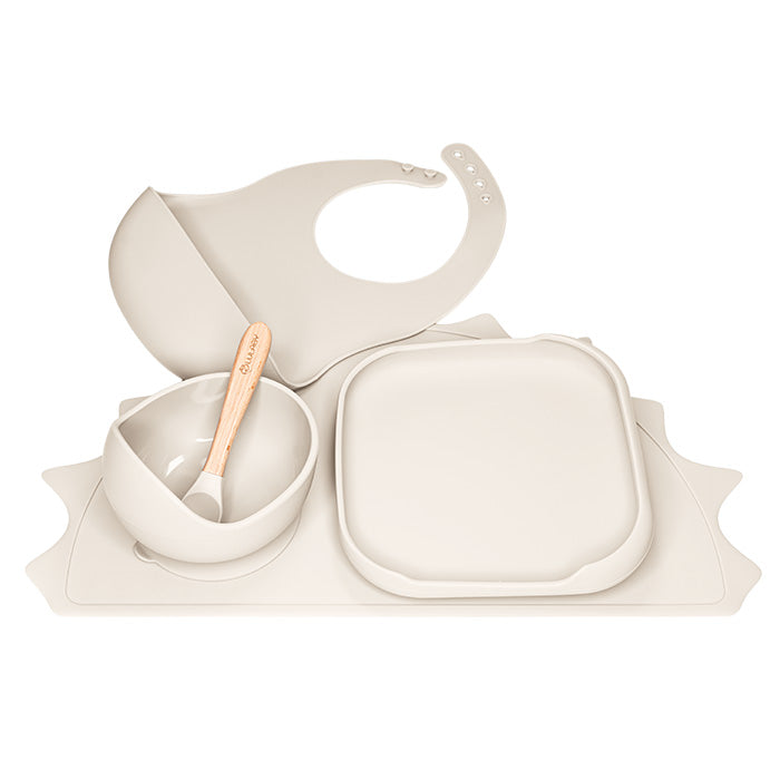 Silikónový riad pre deti 5v1 mini Almond