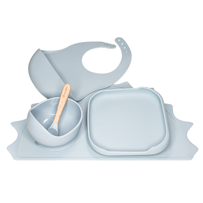 Silikónový riad pre deti 5v1 mini Pastel Blue