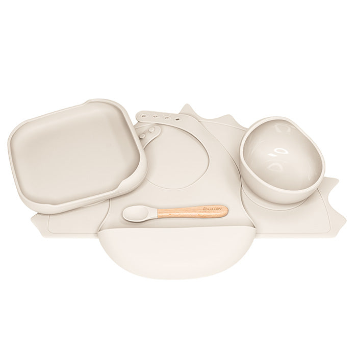 Silikónový riad pre deti 5v1 mini Almond